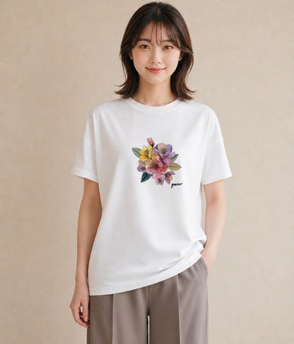 プリントTシャツ レディース パンジー 花 花柄 イラスト ナチュラル 敬老の日 ホワイトデー 白T YMAZO
