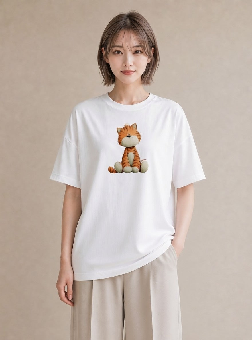 半袖Tシャツ レディース ねこ 猫 ネコ イラスト アート風 ビーチ デイリーウェア 白T YMAZO