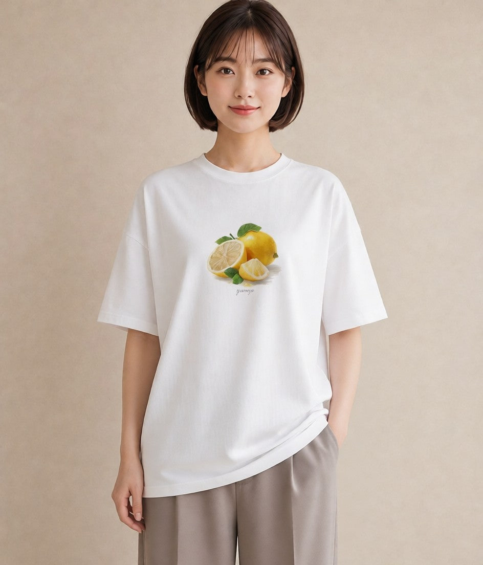 Tシャツ レディース レモン 檸檬 食べ物 フード イラスト 個性的 春服 ミセス 白T YMAZO