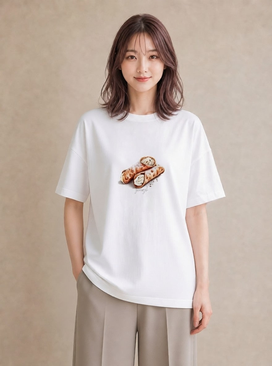 半袖Tシャツ レディース クロワッサン 食べ物 フード イラスト シック 週末コーデ 敬老の日 白T YMAZO