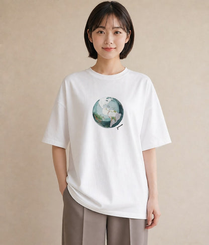 Tシャツ レディース 地球 星空 宇宙 イラスト 手描き風 デイリーウェア 休日 白T YMAZO