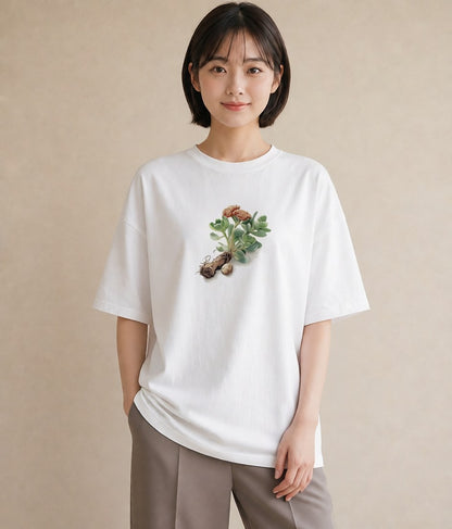 Tシャツ レディース 多肉植物 植物 ボタニカル イラスト カフェ服 クリスマス 白T YMAZO