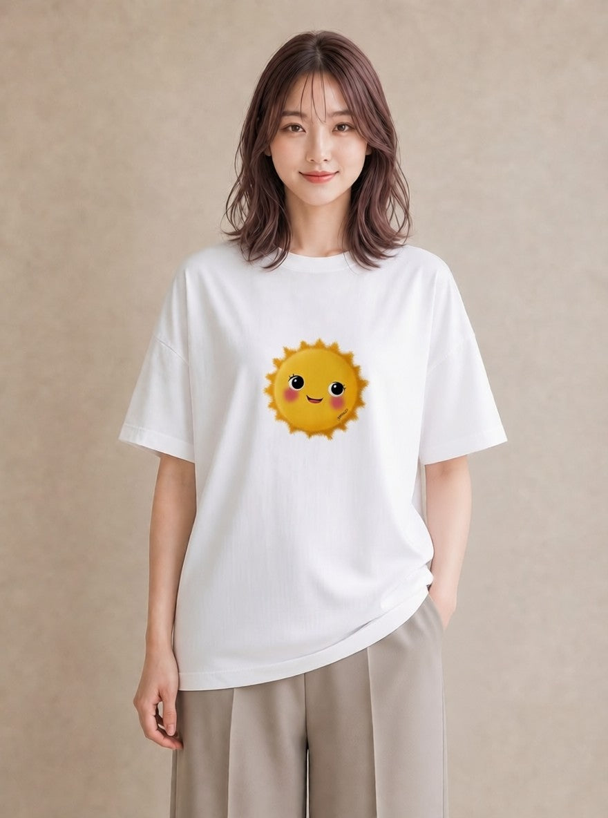 半袖Tシャツ レディース 太陽 星空 宇宙 イラスト 水彩風 普段着 週末コーデ 白T YMAZO