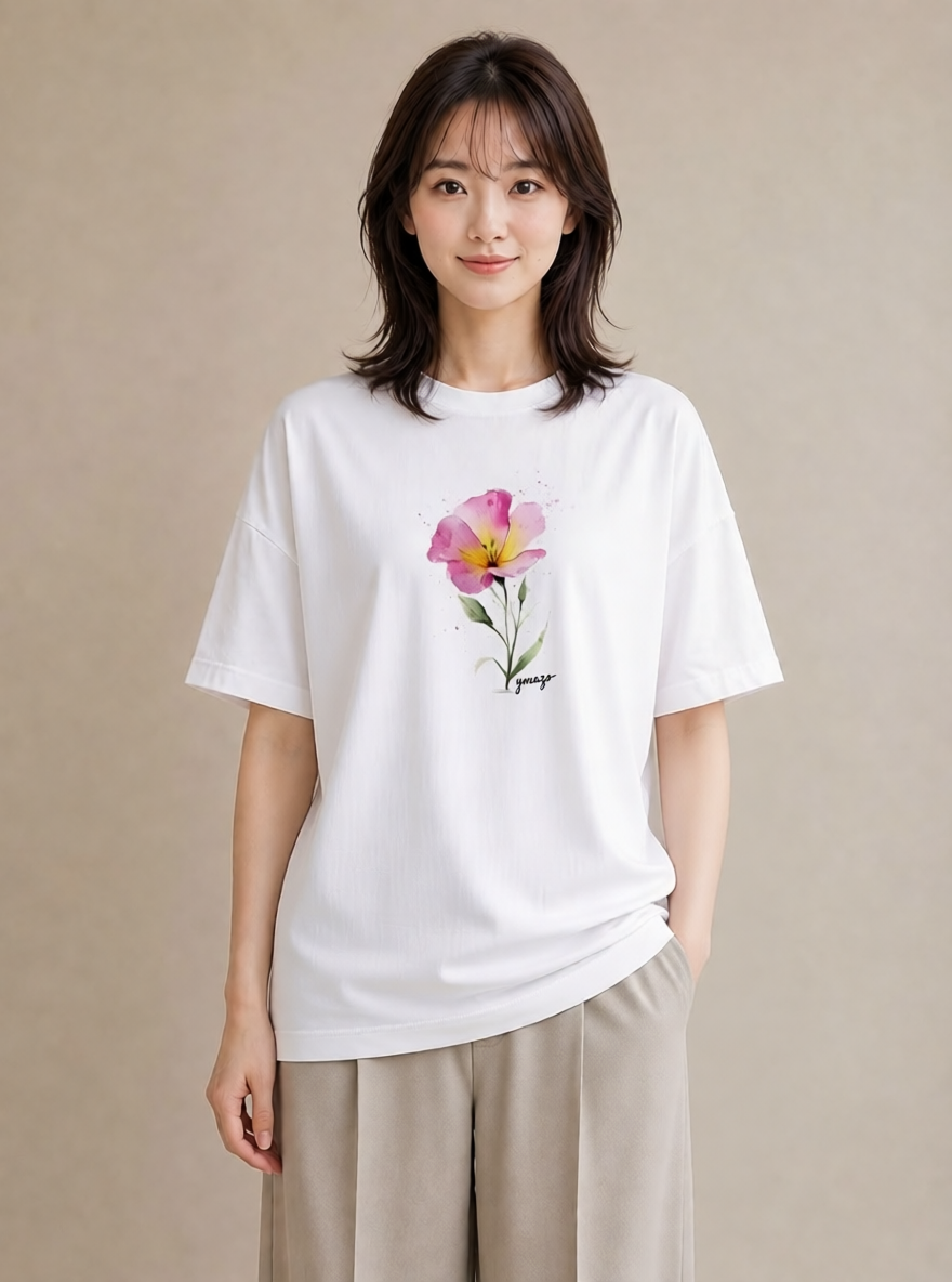 プリントTシャツ レディース あさがお 朝顔 花 花柄 イラスト 可愛い 誕生日プレゼント 綿100 白T YMAZO