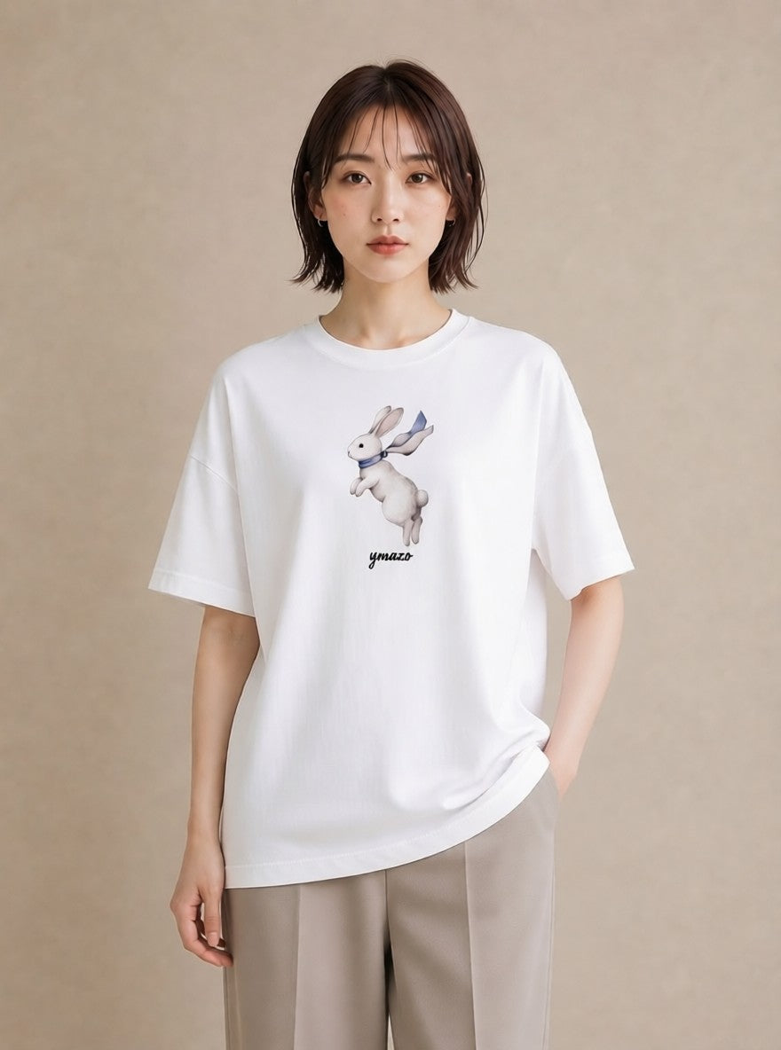 プリントTシャツ レディース ミニうさぎ ペット 動物 イラスト ゆるコーデ 母娘コーデ 自分用 白T YMAZO