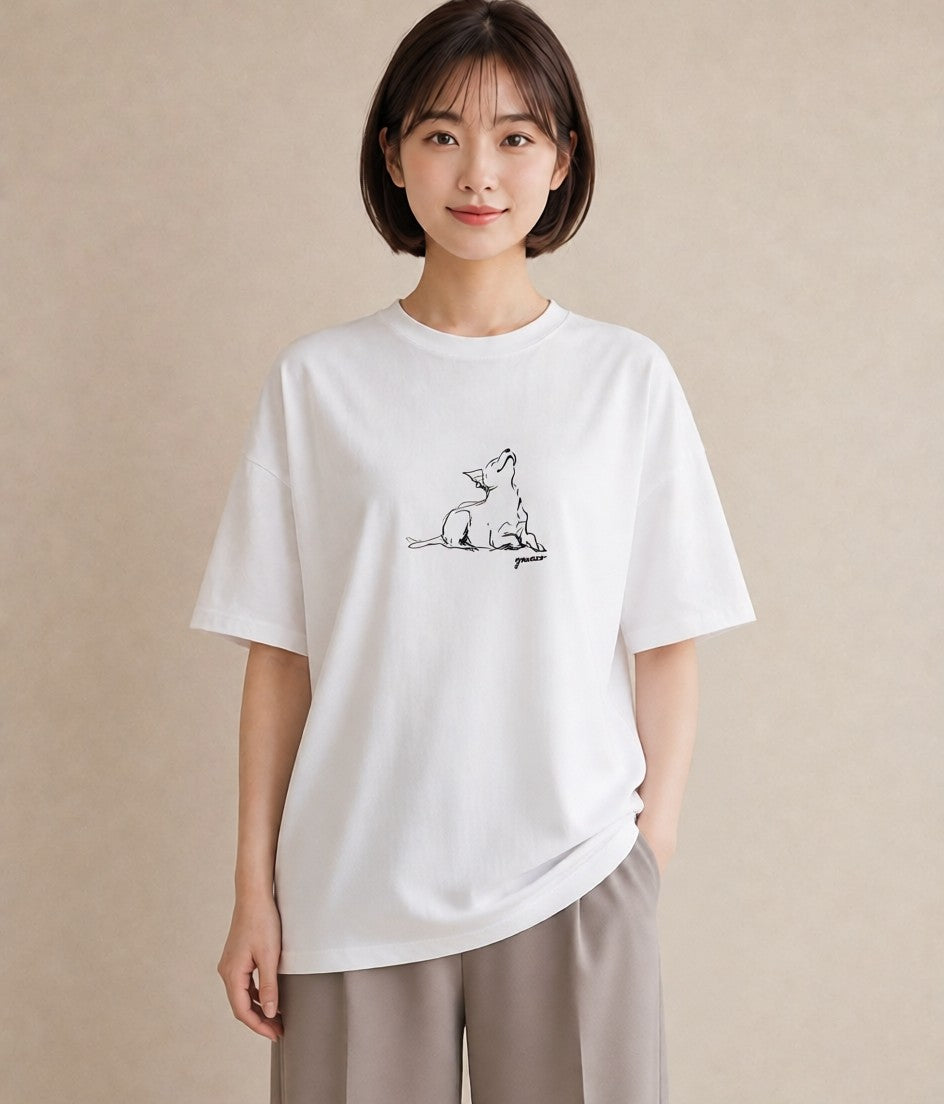 半袖Tシャツ レディース 犬 いぬ わんこ イラスト シック 買い物 夏コーデ 白T YMAZO