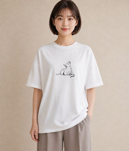 半袖Tシャツ レディース 犬 いぬ わんこ イラスト シック 買い物 夏コーデ 白T YMAZO