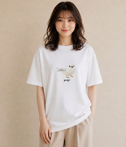 半袖Tシャツ レディース 白文鳥 ペット 動物 イラスト ゆるかわ お揃い 親子 白T YMAZO