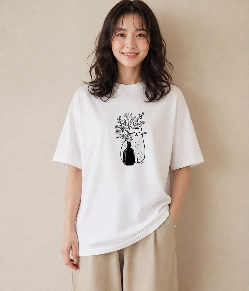 プリントTシャツ レディース 猫 ねこ ネコ イラスト 淡色 ギフト 母の日 白T YMAZO