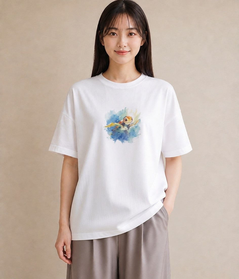 半袖Tシャツ レディース ゼニガメ ペット 動物 イラスト 北欧風 ギフト 母の日 白T YMAZO