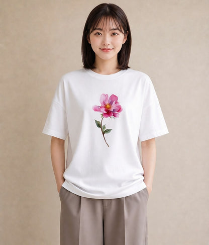 グラフィックTシャツ レディース コスモス 秋桜 花 花柄 イラスト ガーリー 社会人 女性 白T YMAZO