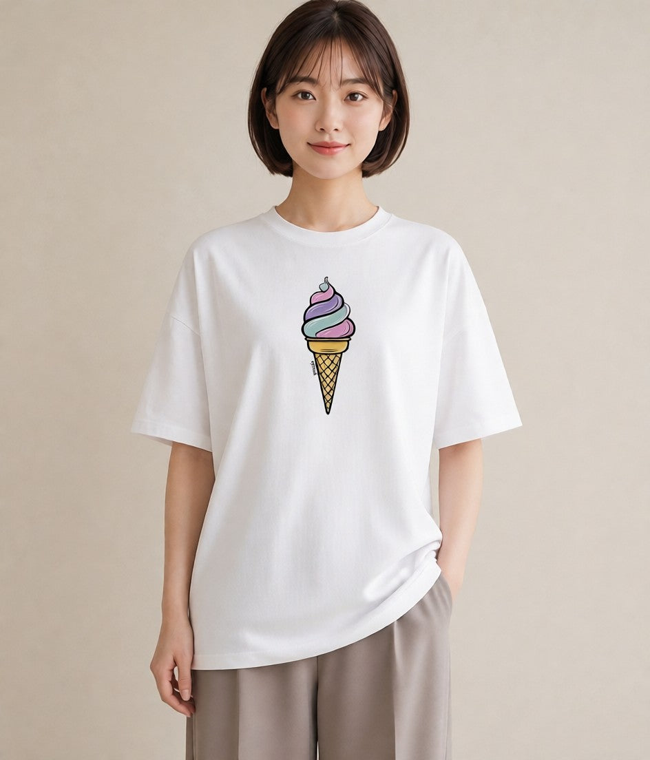 グラフィックTシャツ レディース ソフトクリーム 食べ物 フード イラスト アート風 週末コーデ 敬老の日 白T YMAZO