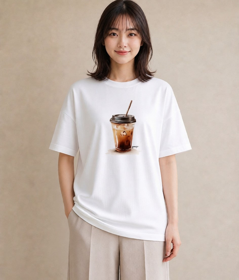 半袖Tシャツ レディース エスプレッソ 食べ物 フード イラスト ボタニカル ママ カフェ服 白T YMAZO