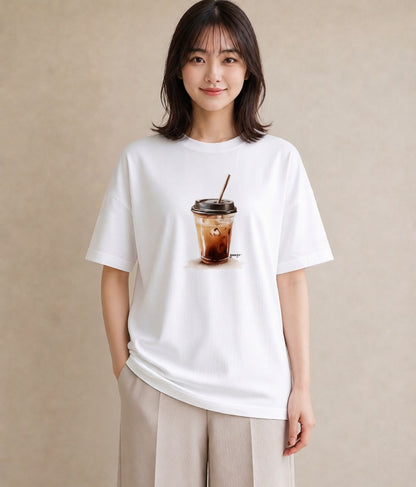 半袖Tシャツ レディース エスプレッソ 食べ物 フード イラスト ボタニカル ママ カフェ服 白T YMAZO