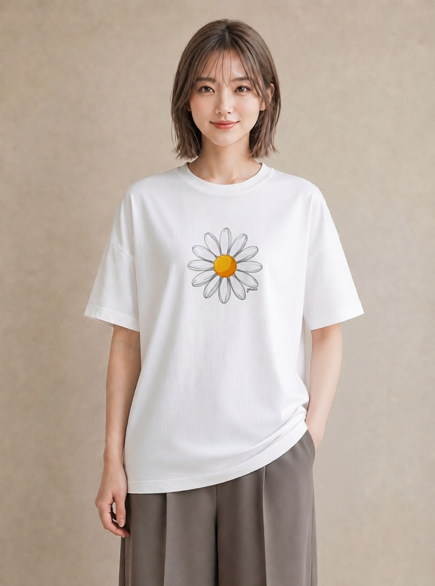 グラフィックTシャツ レディース デイジー 花 花柄 イラスト 普段使い 部屋着 女性向けギフト 白T YMAZO