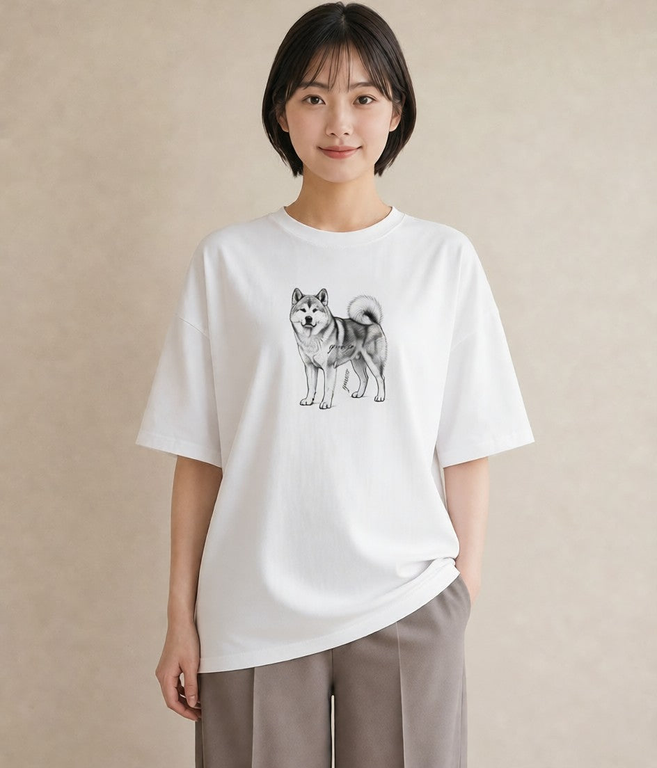 プリントTシャツ レディース 秋田犬 犬 いぬ イラスト ナチュラル ホワイトデー 春服 白T YMAZO