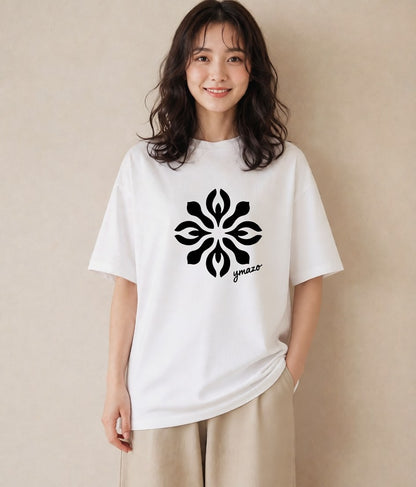 デザインTシャツ レディース 扇子 そよ風 ナチュラル アンティーク イラスト ポップ ビーチ デイリーウェア 白T YMAZO