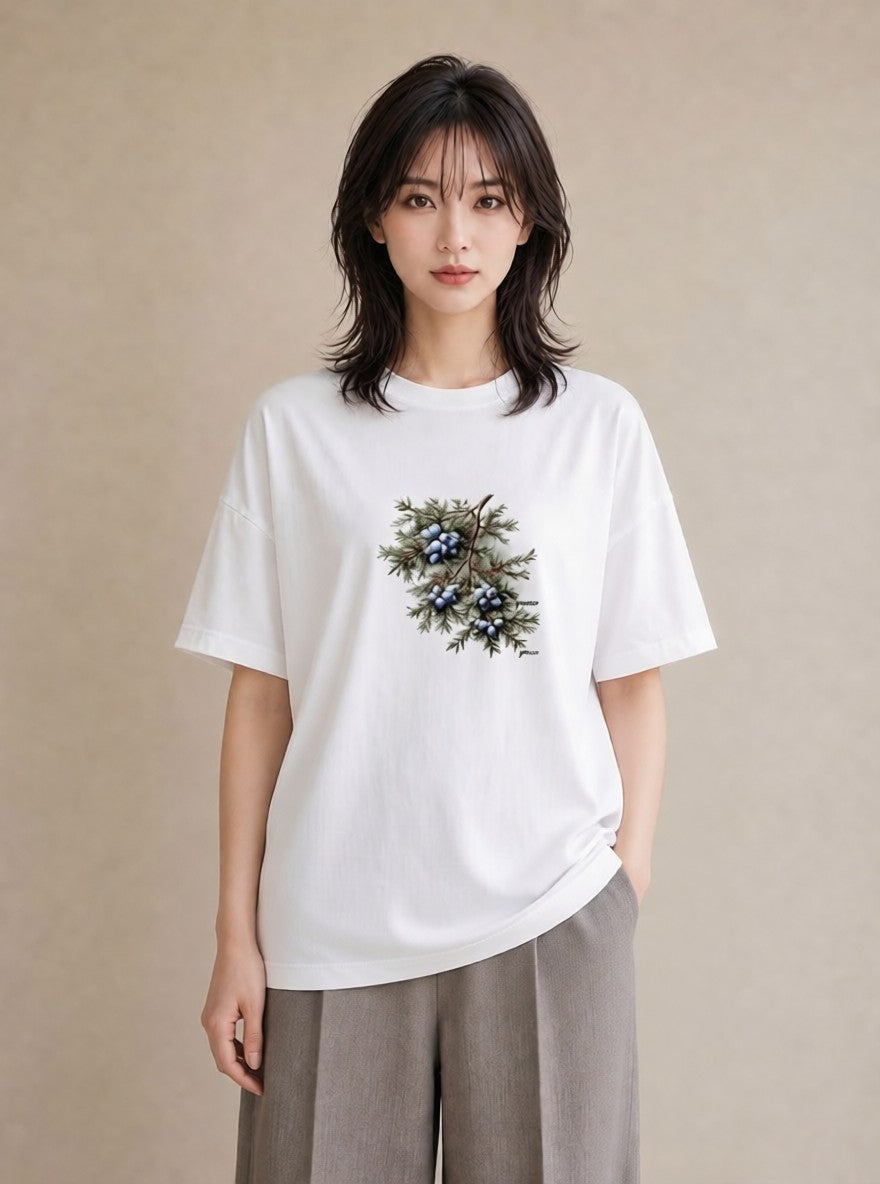 デザインTシャツ レディース 木の実 植物 ボタニカル イラスト 線画 誕生日プレゼント 綿100 白T YMAZO