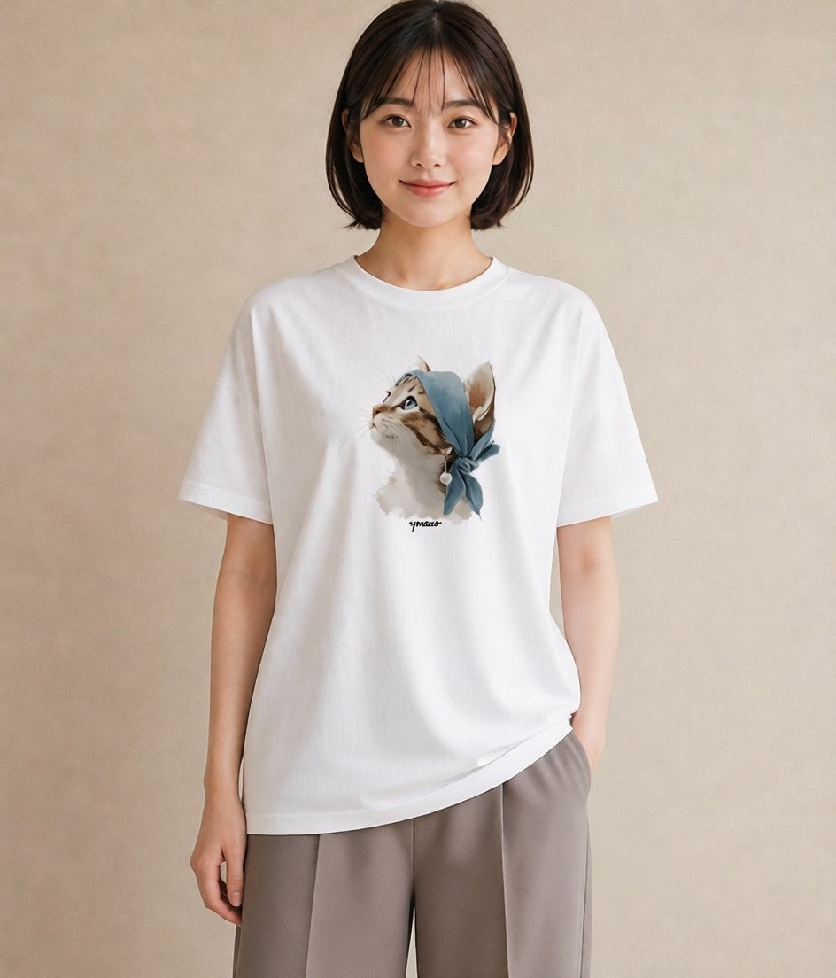 デザインTシャツ レディース 愛猫 猫 ねこ イラスト ボタニカル レイヤード 友達ギフト 白T YMAZO