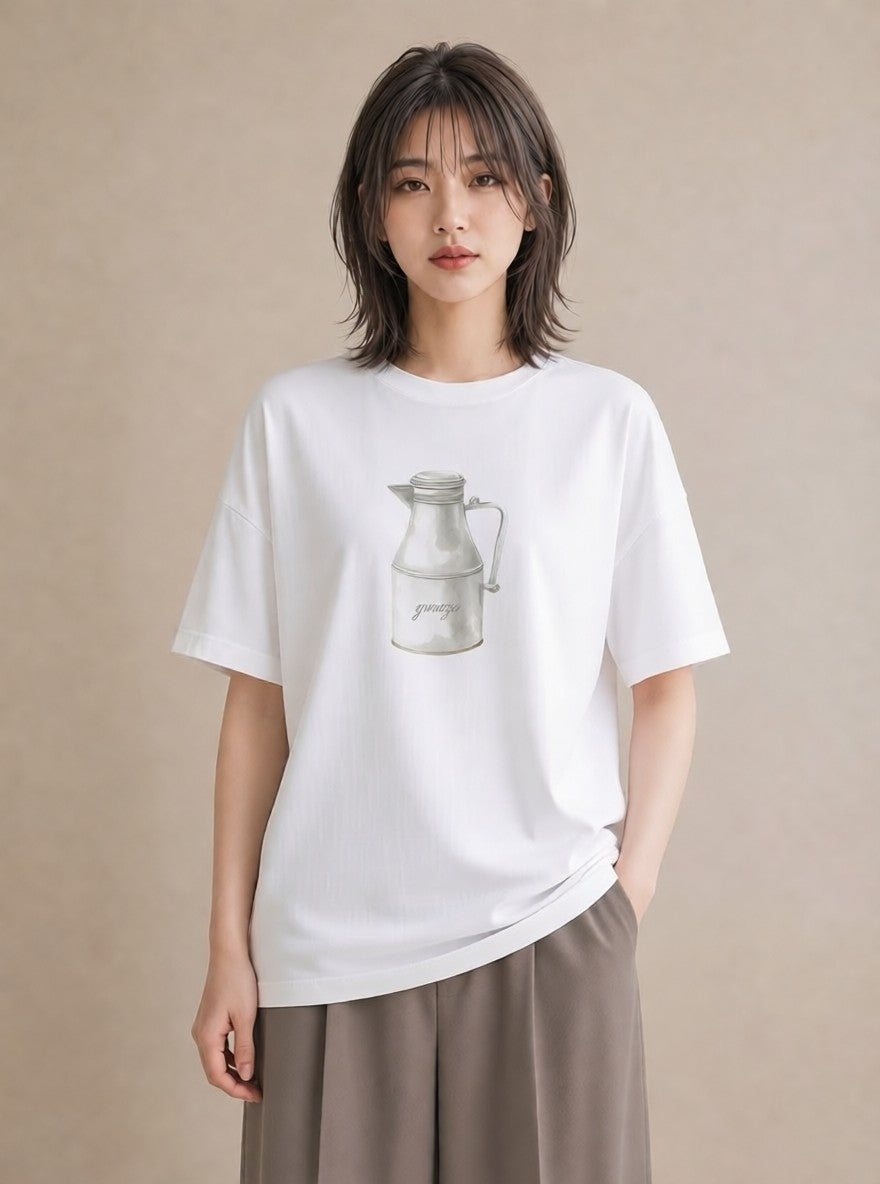 Tシャツ レディース はちみつ 食べ物 フード イラスト 散歩 お出かけ 白T YMAZO