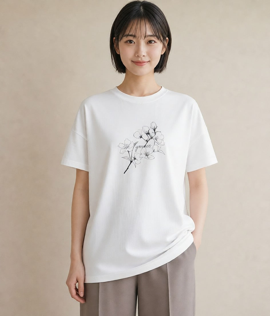 プリントTシャツ レディース さくら 桜 桜の枝 イラスト シンプル ルームウェア ギフト 白T YMAZO