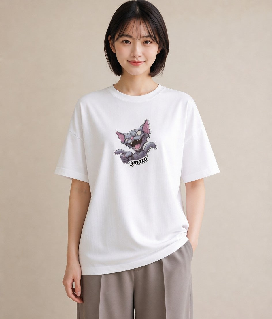 プリントTシャツ レディース スフィンクス 猫 ねこ イラスト ラフ ビーチ デイリーウェア 白T YMAZO