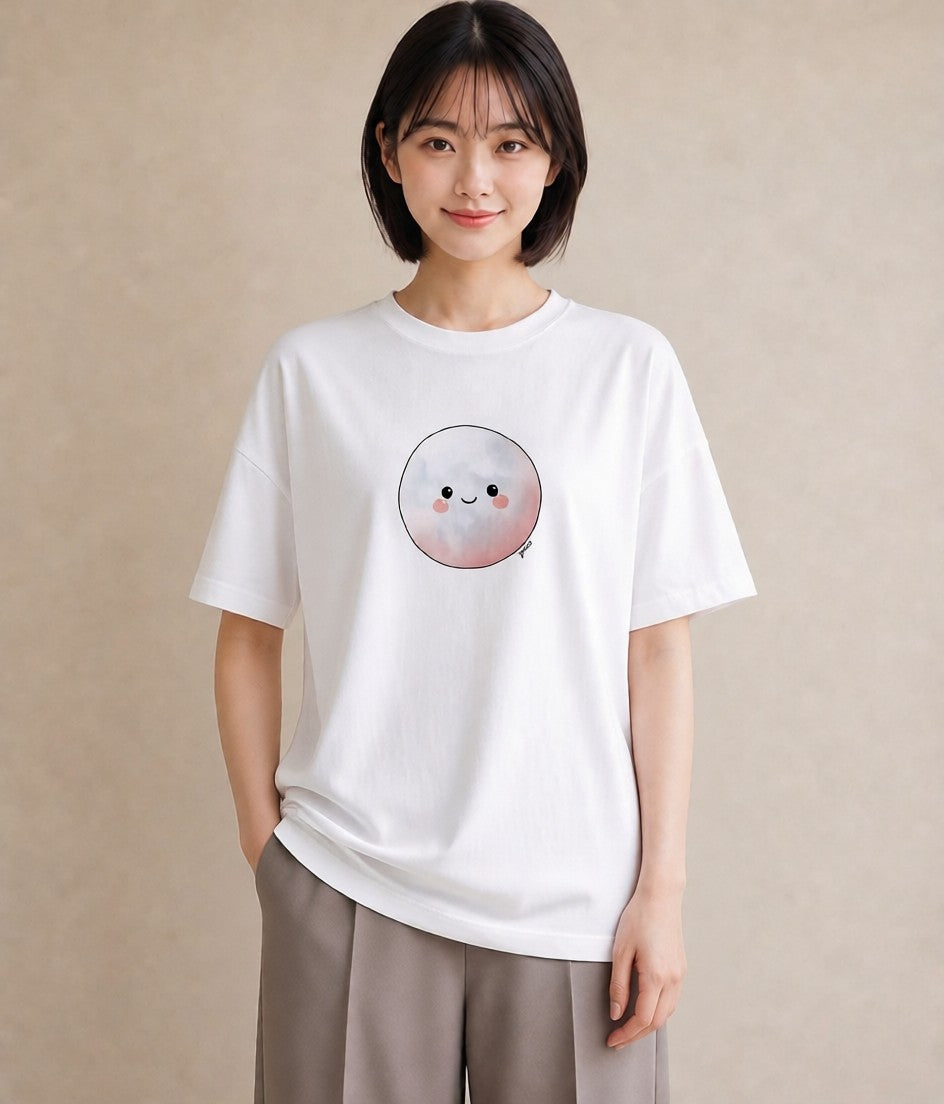 半袖Tシャツ レディース 月 星空 宇宙 イラスト 淡色 買い物 夏コーデ 白T YMAZO