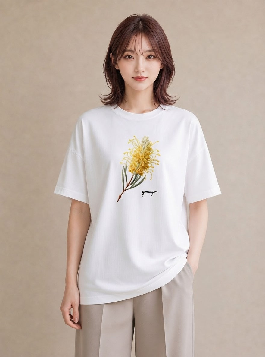 デザインTシャツ レディース ミモザ 花 花柄 イラスト デート 帰省 白T YMAZO