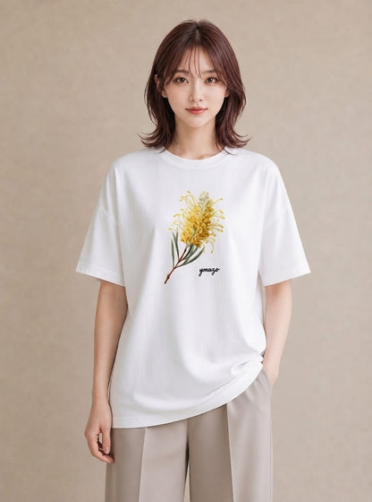 デザインTシャツ レディース ミモザ 花 花柄 イラスト デート 帰省 白T YMAZO