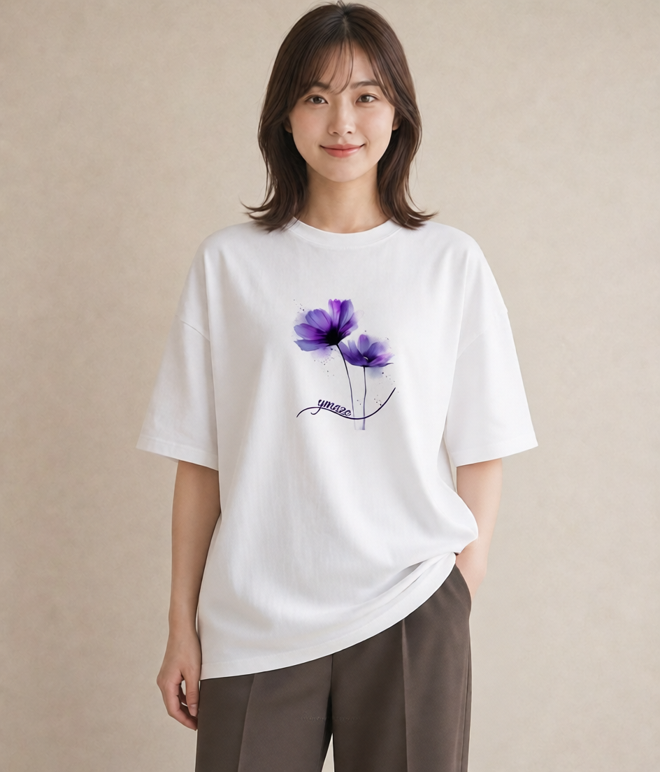 Tシャツ レディース コスモス 秋桜 花 花柄 イラスト ゆるかわ ルームウェア ギフト 白T