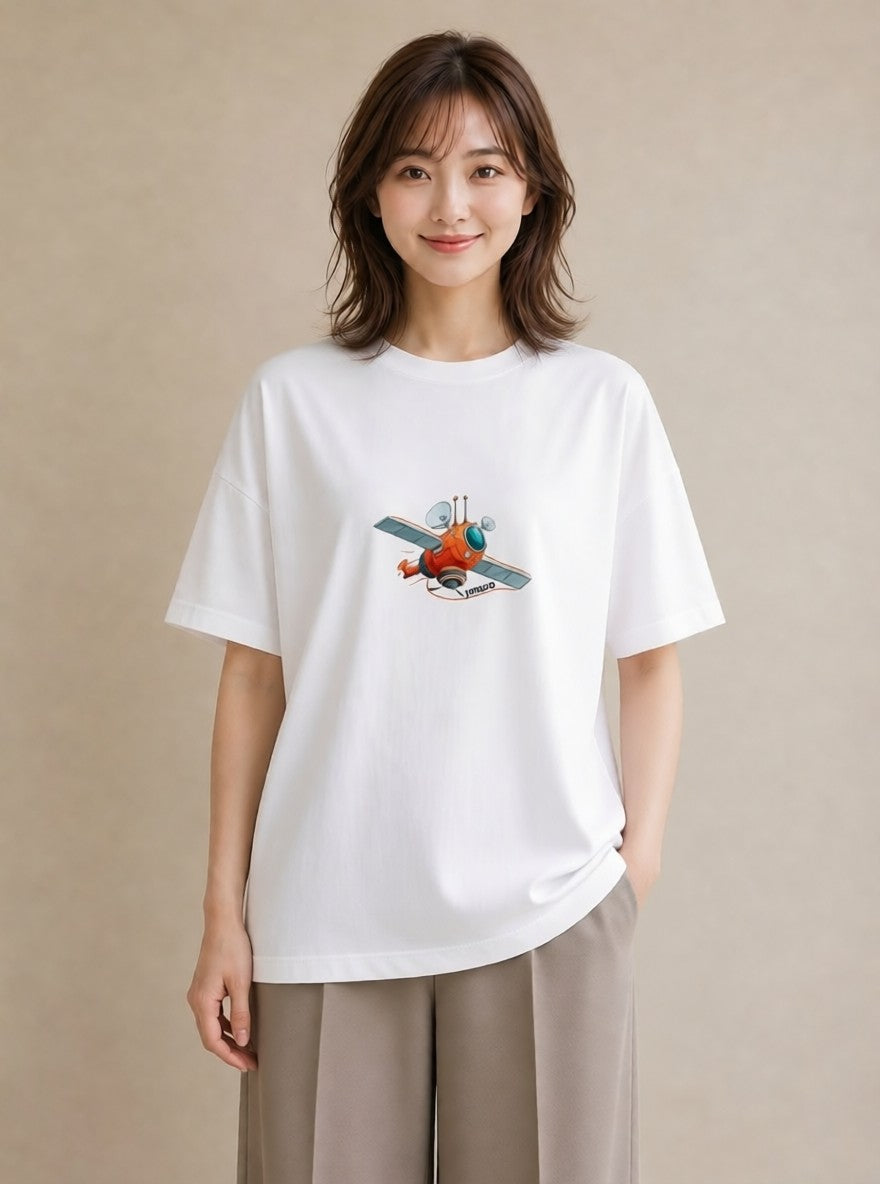Tシャツ レディース ロケット 星空 宇宙 イラスト ミニマル 買い物 夏コーデ 白T YMAZO