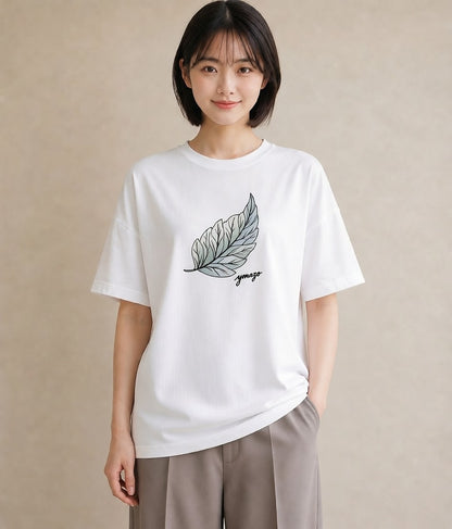 プリントTシャツ レディース 新緑 植物 ボタニカル イラスト ホワイトデー 春服 白T YMAZO