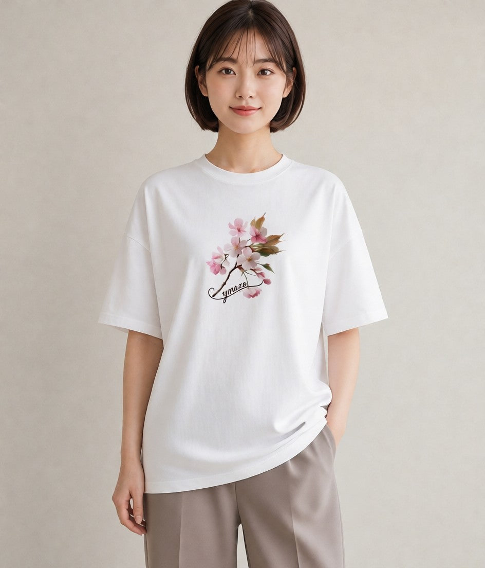 Tシャツ レディース さくら 桜 サクラ 花 花柄 イラスト レトロ 散歩 お出かけ 白T