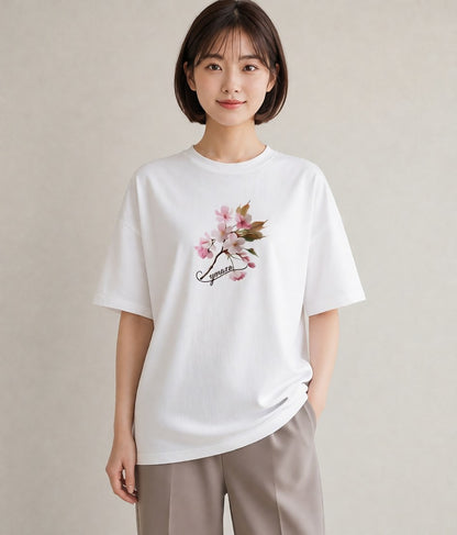 Tシャツ レディース さくら 桜 サクラ 花 花柄 イラスト レトロ 散歩 お出かけ 白T