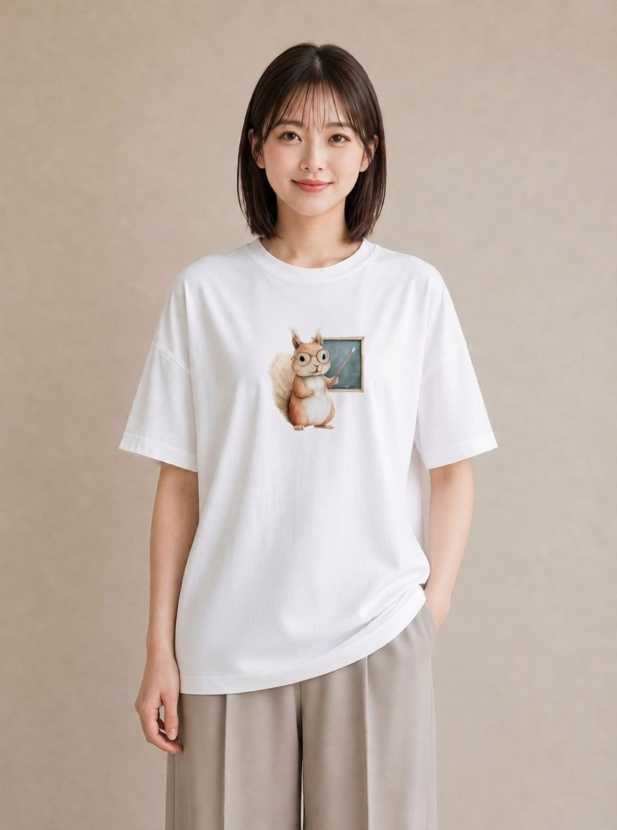 デザインTシャツ レディース リス ペット 動物 イラスト ラフ 母娘コーデ 自分用 白T YMAZO