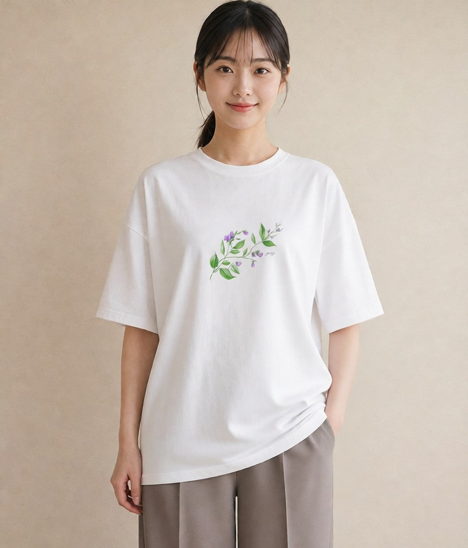 デザインTシャツ レディース ハーブ 植物 ボタニカル イラスト こなれ感 レイヤード 友達ギフト 白T YMAZO