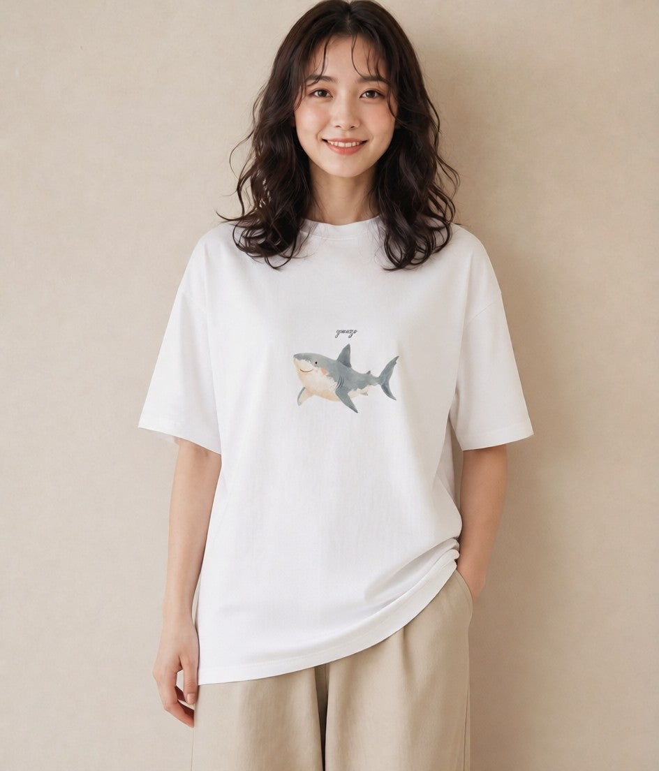 半袖Tシャツ レディース マンボウ 海の生き物 海 イラスト きれいめカジュアル 送別ギフト 通勤 白T YMAZO