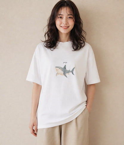 半袖Tシャツ レディース マンボウ 海の生き物 海 イラスト きれいめカジュアル 送別ギフト 通勤 白T YMAZO