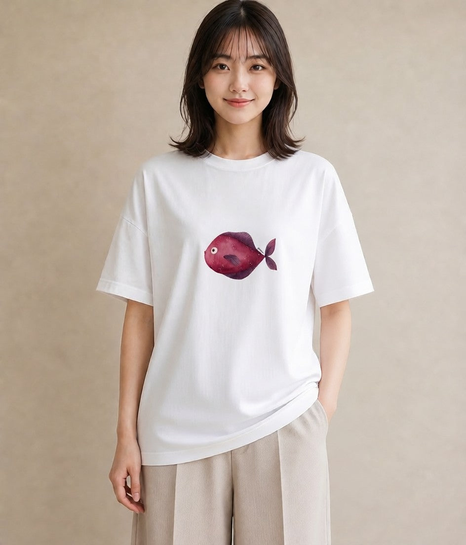 プリントTシャツ レディース メダカ ペット 動物 イラスト ヴィンテージ風 週末コーデ 敬老の日 白T YMAZO