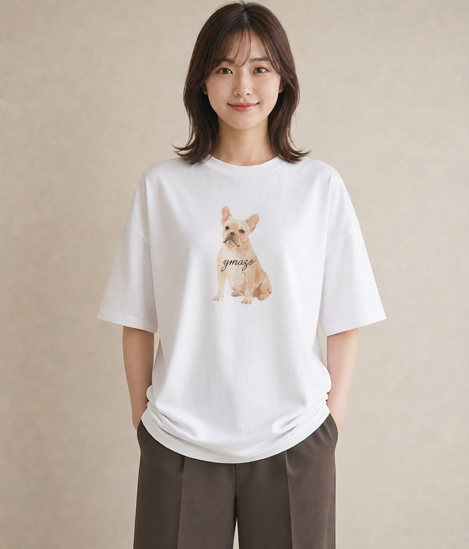 プリントTシャツ レディース フレンチブルドッグ フレブル 犬 いぬ イラスト 休日コーデ 春コーデ 姉妹 白T YMAZO