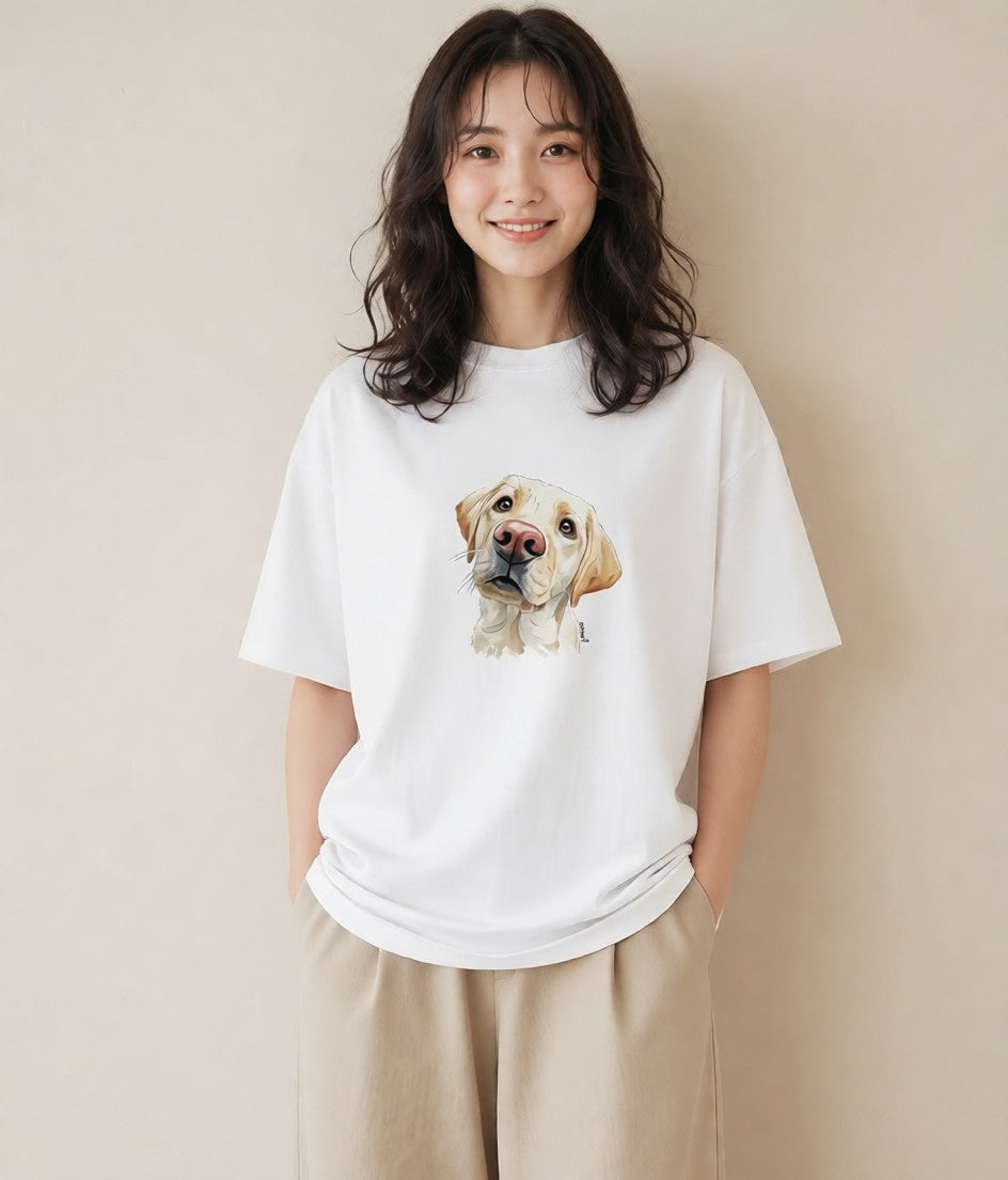 半袖Tシャツ レディース ラブラドールレトリバー 犬 いぬ イラスト ガーリー 秋コーデ おしゃれギフト 白T YMAZO