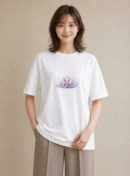 Tシャツ レディース タコ 海の生き物 海 イラスト ニュアンス 週末コーデ 敬老の日 白T YMAZO