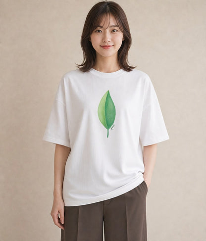 プリントTシャツ レディース シダ 植物 ボタニカル イラスト アート風 ビーチ デイリーウェア 白T YMAZO