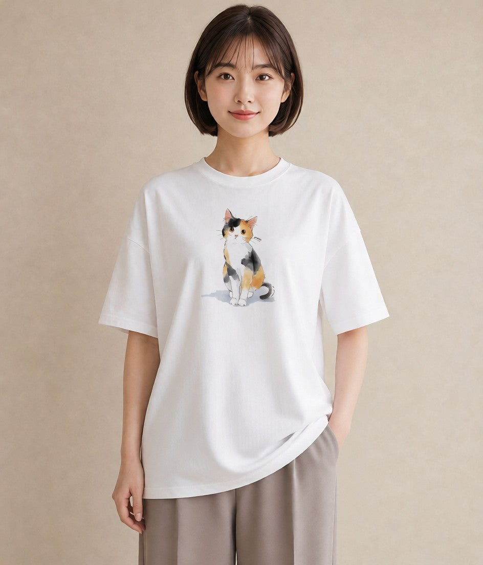 プリントTシャツ レディース キジトラ 猫 ねこ イラスト シンプル 買い物 夏コーデ 白T YMAZO