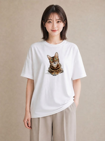 Tシャツ レディース しっぽ 猫 ねこ イラスト アート風 カフェ巡り 女子会 白T YMAZO