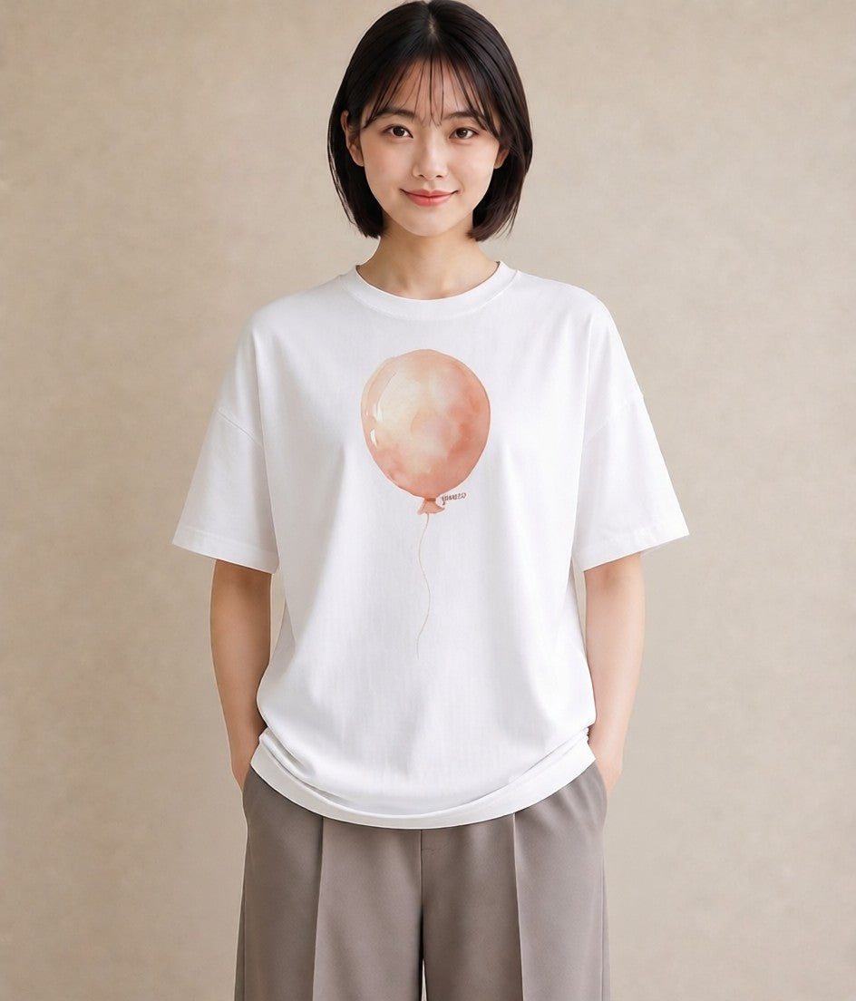 プリントTシャツ レディース 気球 星空 宇宙 イラスト ナチュラル デート 帰省 白T YMAZO