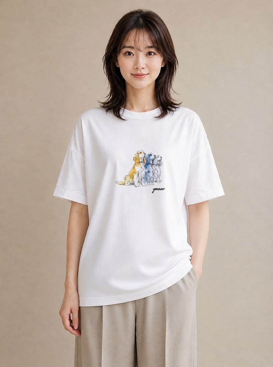 デザインTシャツ レディース キャバリア 犬 いぬ イラスト きれいめ ホワイトデー 春服 白T YMAZO