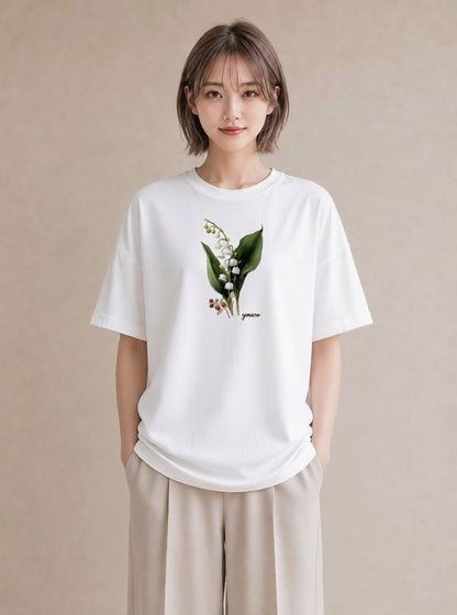 Tシャツ レディース すずらん 花 花柄 イラスト ニュアンス 母娘コーデ 自分用 白T YMAZO