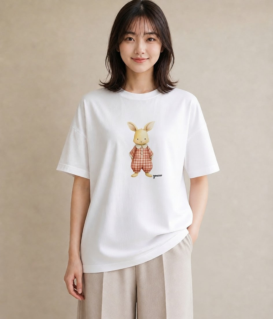 プリントTシャツ レディース うさちゃん ペット 動物 イラスト 可愛い ホワイトデー 春服 白T YMAZO