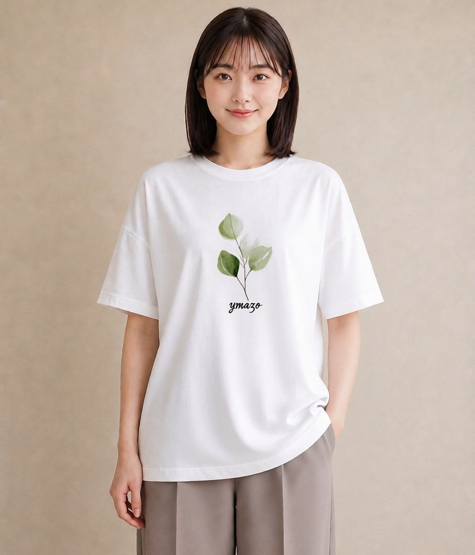 半袖Tシャツ レディース 新緑 植物 ボタニカル イラスト 韓国風 女子会 お揃い 白T YMAZO